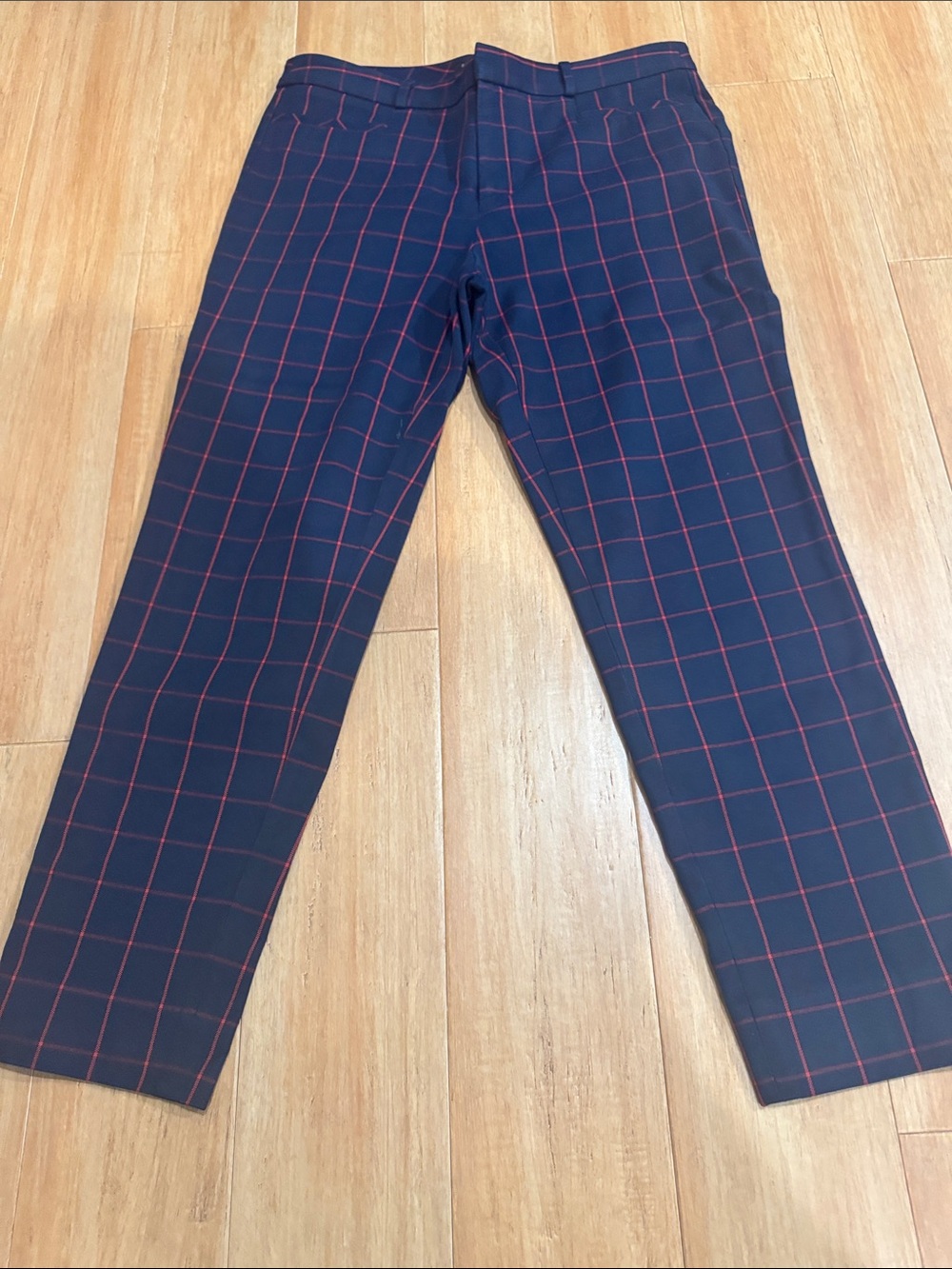 Banana Republic navy chinos with red windowpane